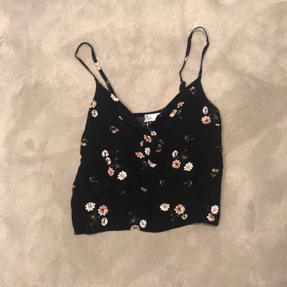 Black Hollister Top With Flowers Size S